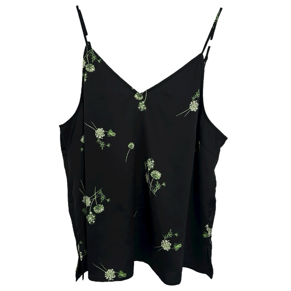 Halogen Women’s Black Floral V-Neck Spaghetti Strap Tank‎ Top Sz 1(L)